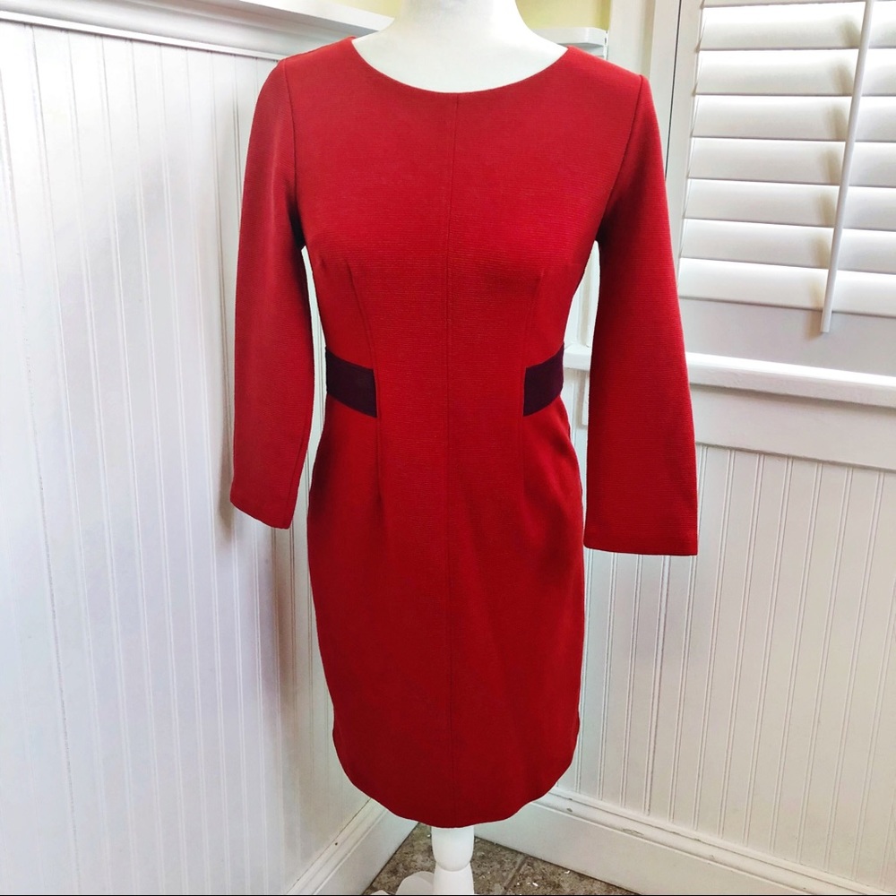 Boden Red Ribbed Jersey Sheath Dress Size 6P